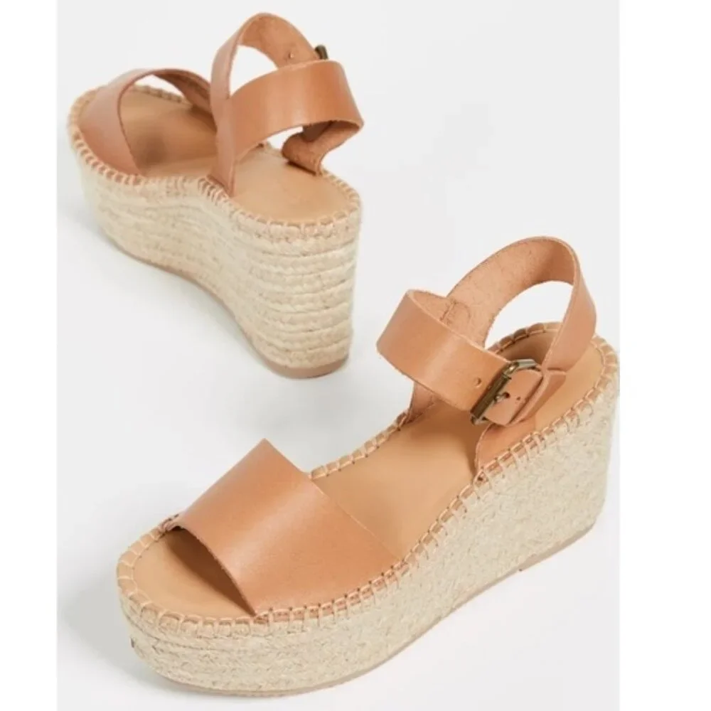 Soludos Minorca Brown Leather Platform Woven Espadrille Sandals Size 9